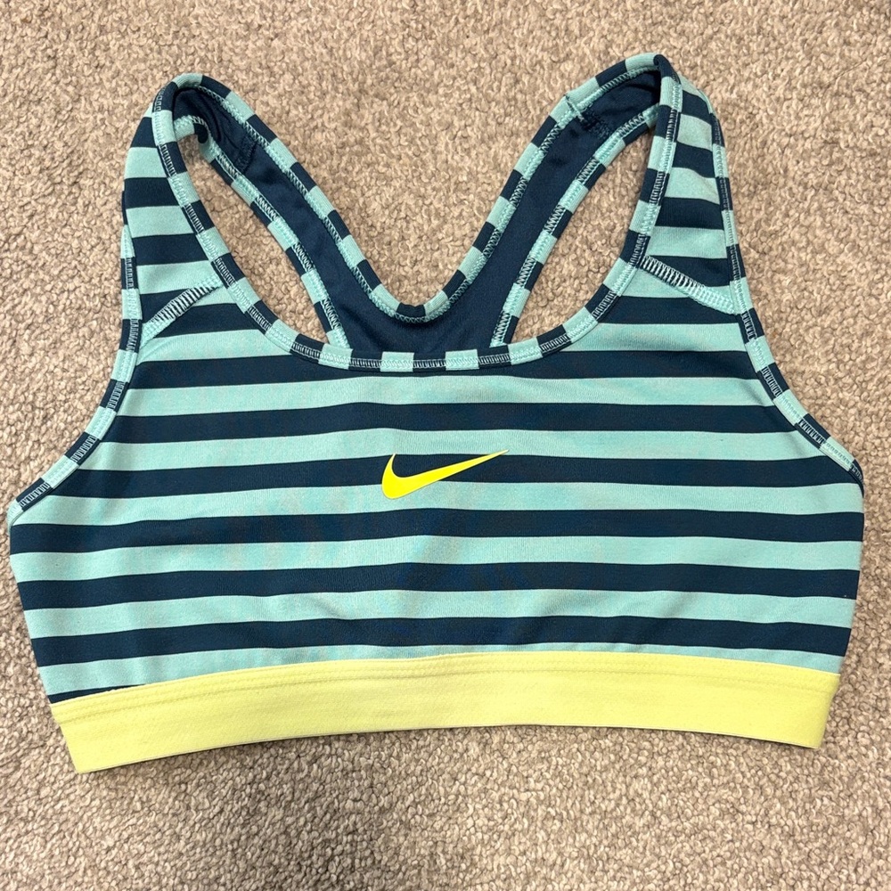 Nike Women's Striped Sports Bra  - Teal and Lime